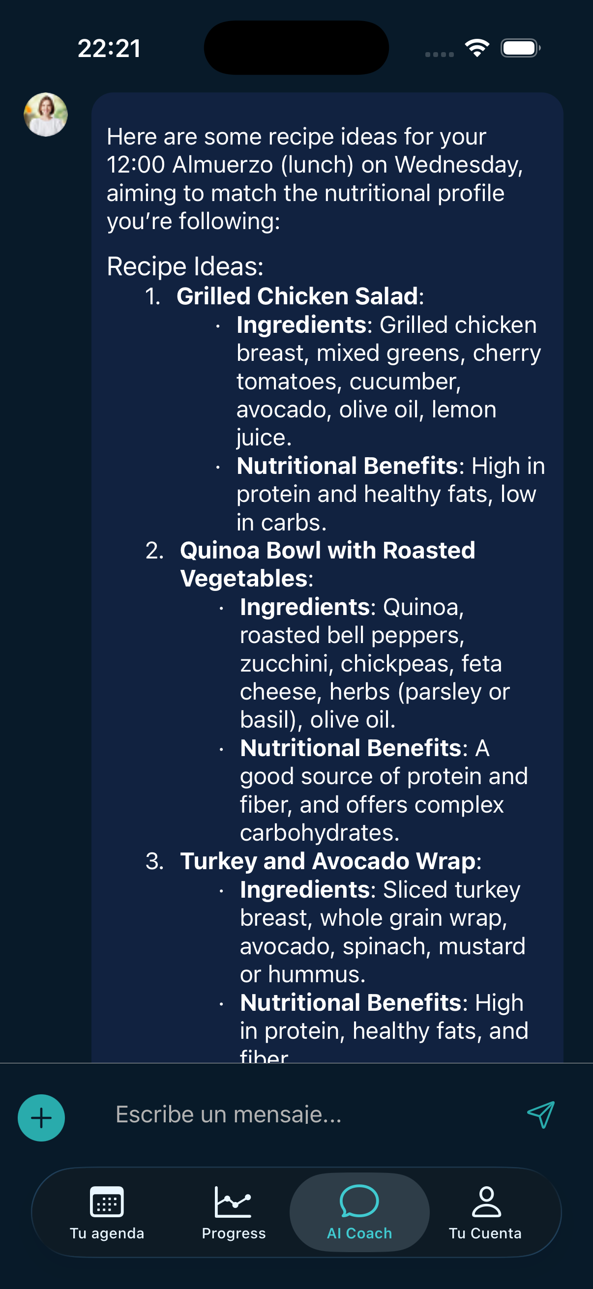 AI coach chat interface